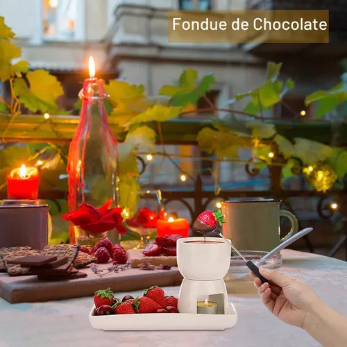 Vista 4 de BSTKEY Juego de calentador de mantequilla de cerámica de 5.1 fl oz con plato rectangular de cerámica, juego de mini olla de fondue para derretir