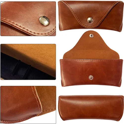 Vista 2 de Portable Leather Glasses Case,Flexible Sunglasses Pouch Slim Case for Women Men Horizontal Eyeglass Case