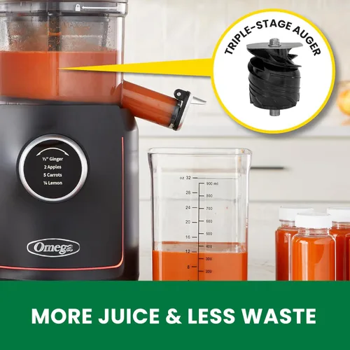 Vista 8 de Omega Ultimate Performance - Exprimidor de lotes de masticación lenta con tecnología intellidial, extractor de jugo de verduras y frutas con tolva
