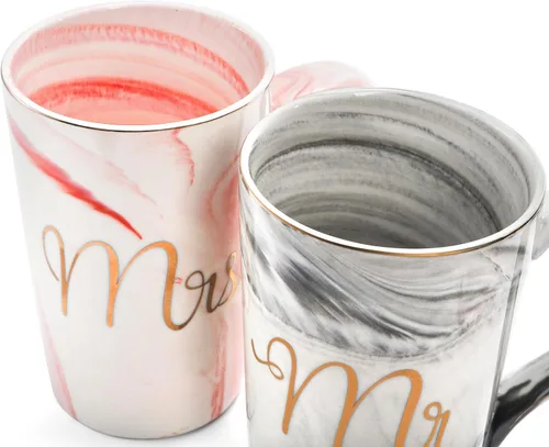 Vista 4 de Yesland Tazas de Café Mr and Mrs de 13.5 Oz, Regalos de Boda para Pareja/Novia y Novio, Tazas de Cerámica con Mármol para Despedida de Soltera