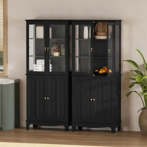 Vista 7 de ARTPOWER Aparador de almacenamiento independiente de despensa de cocina de 72 pulgadas, armario alto clásico con puerta de vidrio y estantes