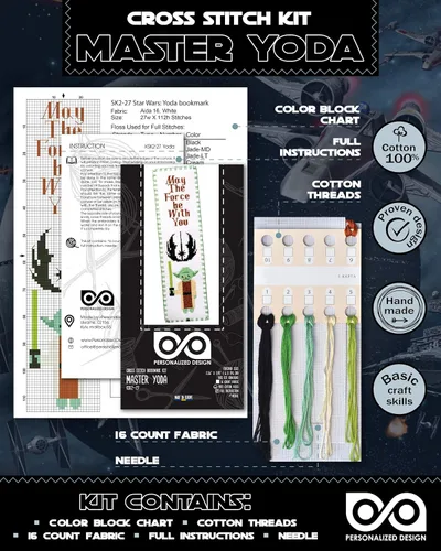Vista 2 de Personalized.Design Kit de punto de cruz contado "Star Wars: Master Yoda" - Marcador de libros bordado a mano