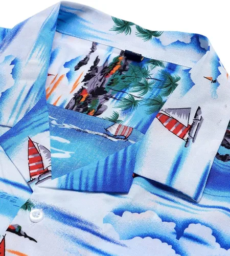 Vista 2 de Alimens & Gentle Camisa hawaiana casual de manga corta 100 % algodón de ajuste regular para hombre
