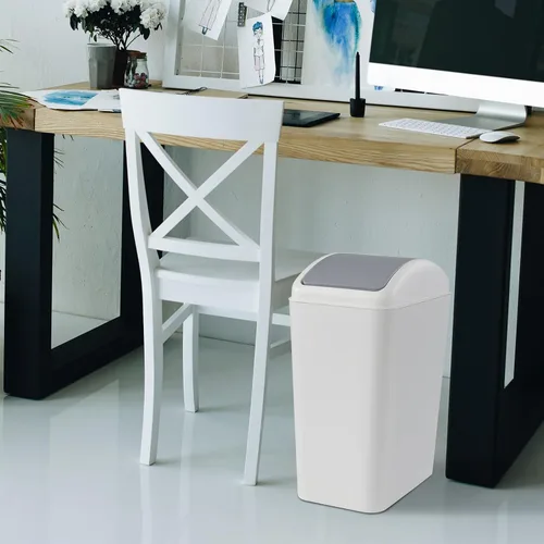 Vista 6 de bote de basura, tapa de plástico, 4 galones/15 litros Material plástico, diseño de tapa giratoria, cubo de basura de plástico, ideal para baño