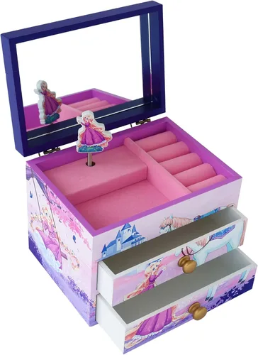 Vista 9 de Agitation Joyero Musical de Madera de Princesa Unicornio con Juego de Joyas a Juego, Regalos de Unicornio para Niñas, Grande, Madera, Plástico.