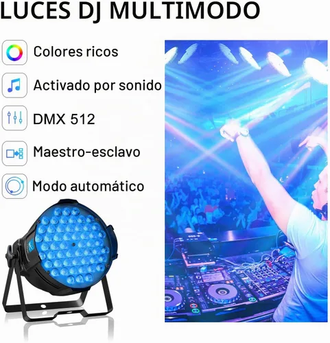 Vista 5 de Big Dipper Luces LED de escenario Par de luces 54X3W RGB multicolor brillante iluminación con sonido DMX activado maestro-esclavo luces elevadas