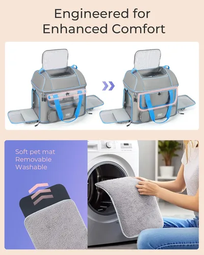 Vista 4 de Transportador expandible para perros y gatos: transportador de mascotas de lados suaves aprobado por aerolíneas, grande, pequeño, mediano, plegable