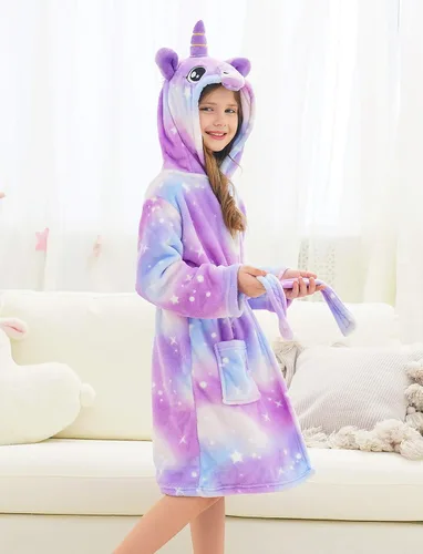 Vista 2 de Doctor Unicorn Girls Unicorn Galaxy Stars Hooded Robe, Unicorn Gifts for Girls