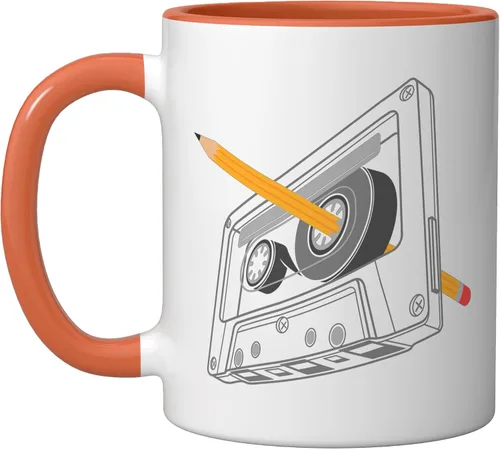 Vista 7 de Vintage Rewind Funny 80s 90s Cassette Pencil Gift Men Women Ceramic Mug, Black/White