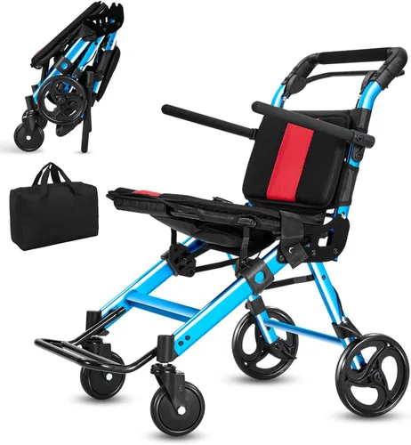 Vista 11 de Sillas de ruedas para adultos, silla de ruedas de transporte, sillas plegables ligeras con frenos de mano, sillas de ruedas portátiles de viaje