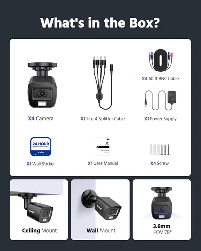Vista 9 de ANNKE Paquete de 4 cámaras de seguridad HD TVI 1080P para interiores y exteriores, 1920TVL, IP66 impermeable, visión nocturna/diurna, cámara