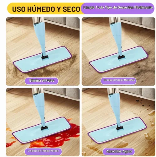 Vista 6 de Paquete de 8 almohadillas reutilizables de 16.5 pulgadas, cabezales de repuesto de trapeador de microfibra para mopas húmedas y secas, compatibles