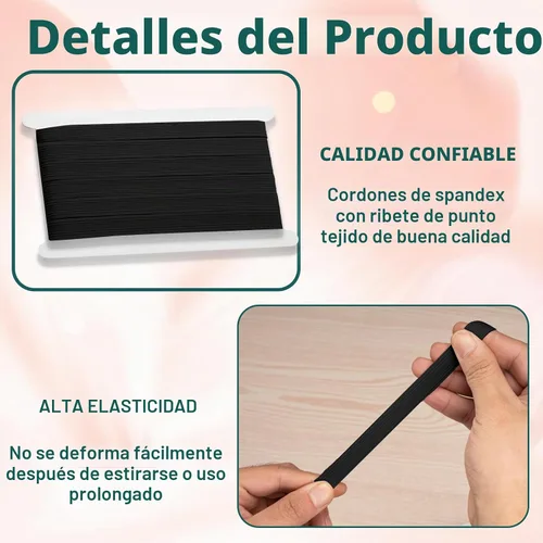 Vista 3 de Airisoer Banda elástica de 1/2 pulgada para costura, bandas elásticas de alta elasticidad de 12 yardas para cinturas, pantalones, ropa y Negro