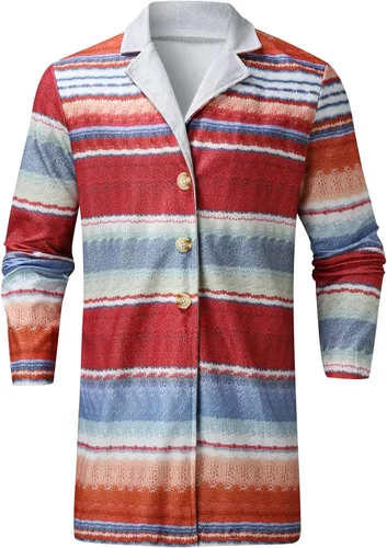 Vista 3 de Gabardina para hombre, chaqueta de invierno para hombre, abrigo largo de talla grande para hombre, cárdigan con estampado lindo rompevientos
