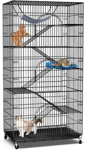 Vista 9 de PawGiant Jaula para gatos de 4 niveles de 51 pulgadas, perrera de metal grande para gatos, gatitos, hurones y otros animales, con corralito, 2