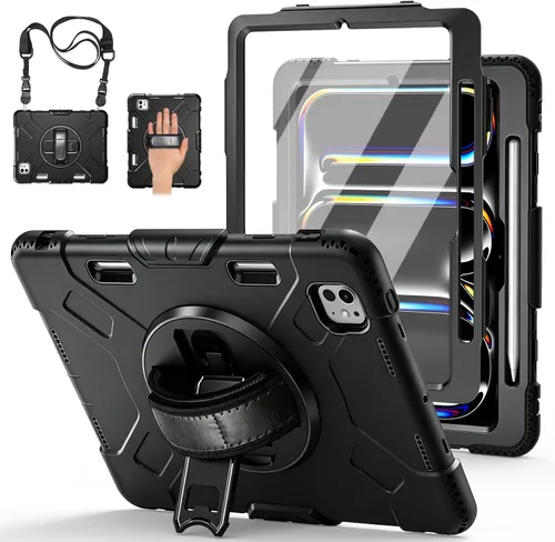 Vista 9 de Funda para iPad Pro 11 M5 2025/M4 2024: Funda protectora para iPad Pro de 11 pulgadas 5ª generación con protector de pantalla, soporte, asa y correa