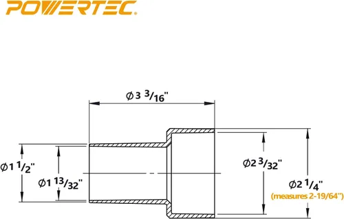 Vista 2 de POWERTEC 70164 Reductor de 2-1/4" OD a 1-1/2" OD Reductor de 2-1/4 x 1-1/2 (1pk)