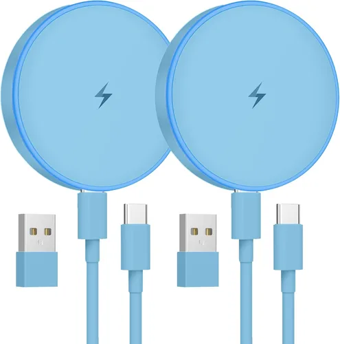 Vista 8 de MagSafe Charger 2 Pack Magnetic Wireless Charger Fast Charging Pad Dos cables USB-C y dos adaptadores USB-A, compatibles con iPhone Blanco