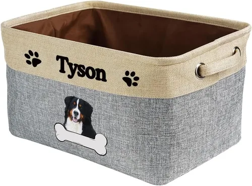Vista 10 de Cesta de almacenamiento decorativa personalizada para cachorros, caja de juguetes rectangular de tela con 2 asas para organizar armario, garaje Azul