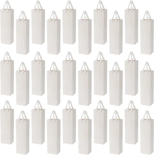 Vista 10 de SEUNMUK Paquete de 30 bolsas de regalo para botellas de vino rosa, 13.8 x 4.3 x 3.5 pulgadas, papel fuerte grueso de 250 GSM con asas para fiestas