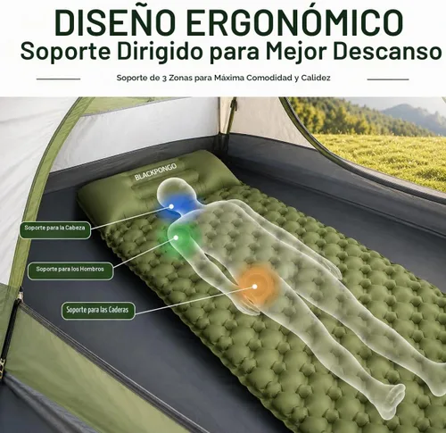 Vista 6 de Colchoneta de dormir para camping, ultraligera con almohada con bomba de pie incorporada, almohadillas inflables compactas para acampar, mochileros