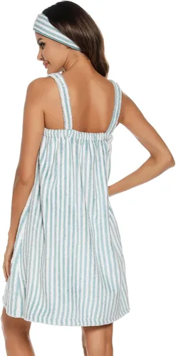 Vista 111 de Veseacky Toalla de baño para mujer con bolsillo, bata de spa ajustable y diadema facial