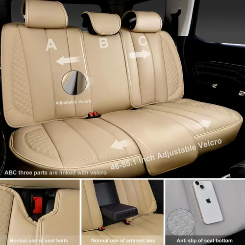 Vista 4 de CAR PASS Juego completo de fundas de cuero de napa para asiento de automóvil, protector impermeable duradero y acolchado, ajuste universal
