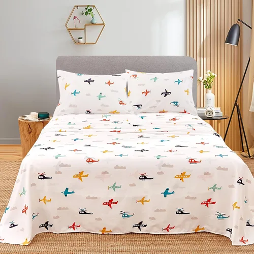 Vista 7 de JSD Airplane Juego de Sábanas para Niños Tamaño Twin, 3 Piezas de Microfibra Suave Impresa, Sábanas con Bolsillo Profundo