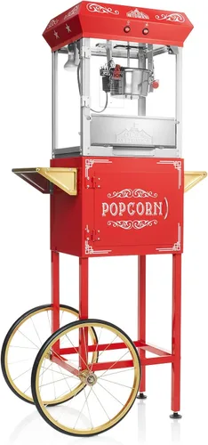 Vista 9 de Olde Midway - máquina de hacer palomitas estilo vintage, con carrito y hervidor de 6 onzas - Negro