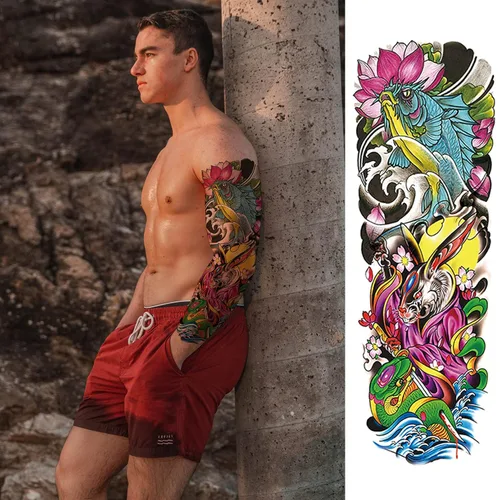 Vista 3 de Mangas de tatuajes temporales, 12 hojas (19 x 7 pulgadas) tatuajes temporales de brazo completo, tatuajes de manga para hombres y mujeres adultos