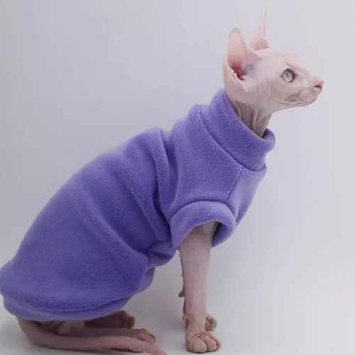 Vista 4 de Ropa para gatos sin pelo Otoño/Invierno de forro polar cálido súper suave y elástica para Sphynx, Devon, Konis, gatos pequeños y perros (verde, XS)