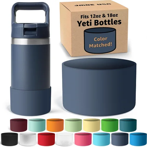 Vista 15 de Jmoe USA Bota de silicona para botella Yeti Rambler Jr de 12 y 18 onzas, funda de 0.079 in, funda antideslizante, protector para la parte inferior