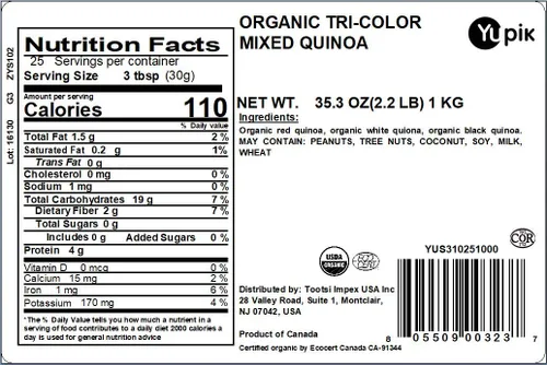 Vista 2 de Yupik Quinoa orgánica tricolor, 2.2 libras (35.2 onzas), sin OMG, Kosher, semillas crudas, quinua blanca, roja y negra, sin sal, sin aceite, fuente