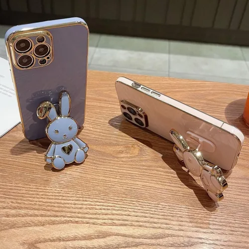 Vista 3 de Funda con soporte de conejo de corazón para Xiaomi Redmi A1, galvanizado suave TPU protector delgado a prueba de golpes con lindo conejito soporte