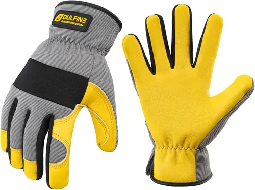 Vista 11 de DULFINE Cowhide Leather Work Gloves for Men & Women, Reinforced Durable Gardening Gloves, Puncture & Cut Resistant