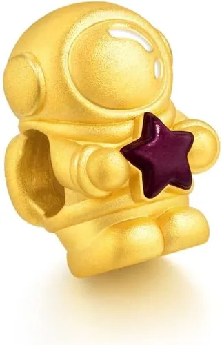 Vista 4 de CHOW SANG SANG 999 Pulsera de oro macizo de 24 quilates con dije de astronauta para mujeres y hombres 91588C, Metal, No es una piedra preciosa