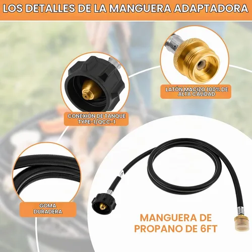 Vista 4 de Manguera adaptadora de propano de 6 pies, convertidor de 1 libra a 20 libras con piezas de repuesto de regulador de gas para kit de conversión