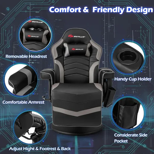 Vista 4 de POWERSTONE Silla reclinable para videojuegos, silla de masaje ajustable con soporte para tazas, reposapiés, sofá individual ergonómico, sala