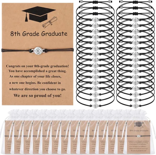 Vista 7 de Tondiamo 30 pulseras de cruz 2025 a granel clase de 2025, regalos de graduación, pulseras de amistad a distancia con tarjeta y bolsa de organza