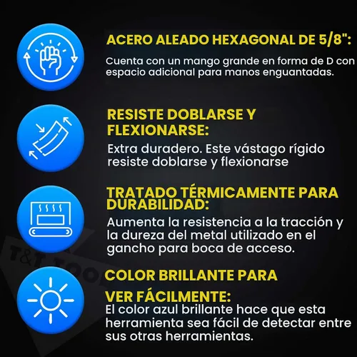 Vista 3 de T&T Tools - Herramienta de gancho para tapa de registro de 24 pulgadas, 5/8