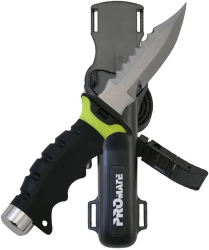Vista 4 de Promate KF510-Negro, cuchillo de buceo de acero inoxidable con punta afilada