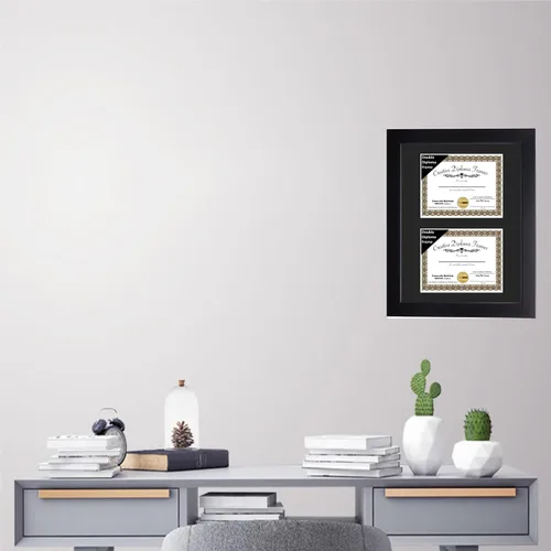 Vista 7 de Creative Picture Frames Marco de diploma doble clásico negro de 6 x 8 pulgadas con vidrio negro y colgador de pared instalado