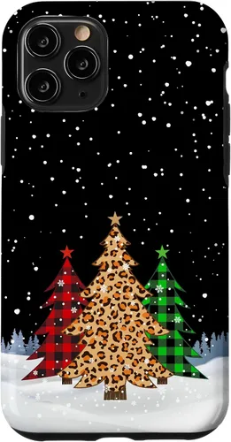 Vista 27 de iPhone 16 Árboles de Navidad con estampado de leopardo y cuadros