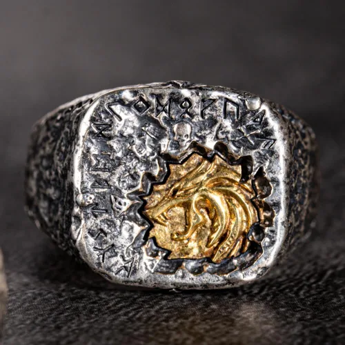 Vista 2 de Anillo Fenrir de cabeza de lobo nórdico para hombres y mujeres, anillo retro de plata de ley 925, anillo de runa rúnica vikinga, joyería de animal