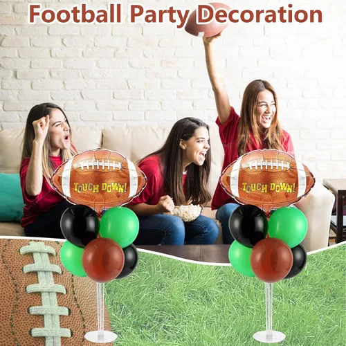 Vista 6 de Kit de soporte para globos de fiesta de fútbol 2 juegos con 2 globos de rugby de aluminio tipo bola, centro de mesa temático de fútbol para mesas