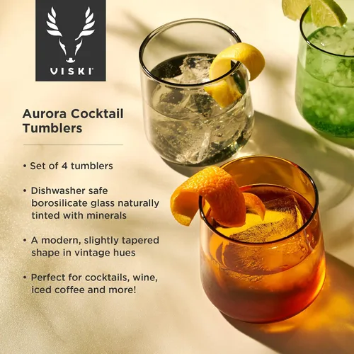 Vista 2 de Viski Aurora Tumblers - Copas de vino de colores, divertidas copas de cóctel teñidas en transparente, gris, verde y ámbar, aptas para lavavajillas