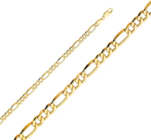 Vista 2 de Wellingsale 14k Yellow Gold 5.3mm Figaro 3+1 HOLLOW Chain Necklace with Lobster Claw Clasp