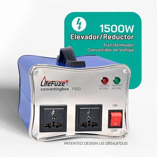 Vista 2 de LiteFuze Convertidor de voltaje de 1500 W - 110 V a 220 V y transformador elevador de 220 V a 110 V - Protección dual del disyuntor - Salida