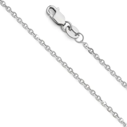 Vista 3 de 14k REAL Yellow/White Gold Solid 1.5mm, 1.2mm Side Diamond Cut Rolo Cable Chain Necklace with Lobster Claw Clasp Oro Blanco