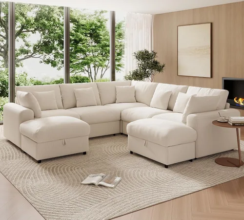 Vista 14 de WorthFurni Sofás seccionales Cloud de 110 pulgadas para sala de estar, sofá modular con asiento profundo, sofá convertible en forma de L con otomana